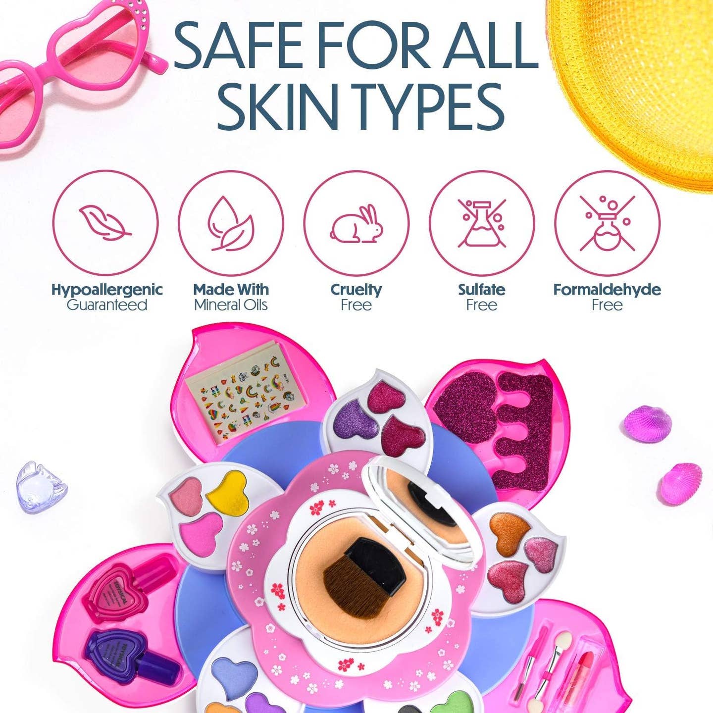 Kids Flower Shaped Washable Non Toxic Makeup Kit with Mirror