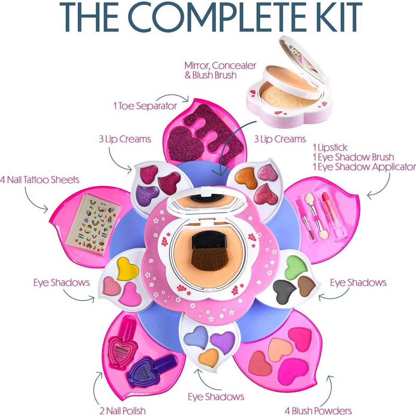 Kids Flower Shaped Washable Non Toxic Makeup Kit with Mirror